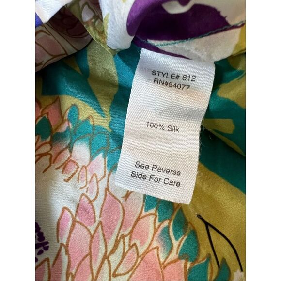 Cabi Green Pink Blue Floral 100% Silk Tunic Top Small - Picture 7 of 8